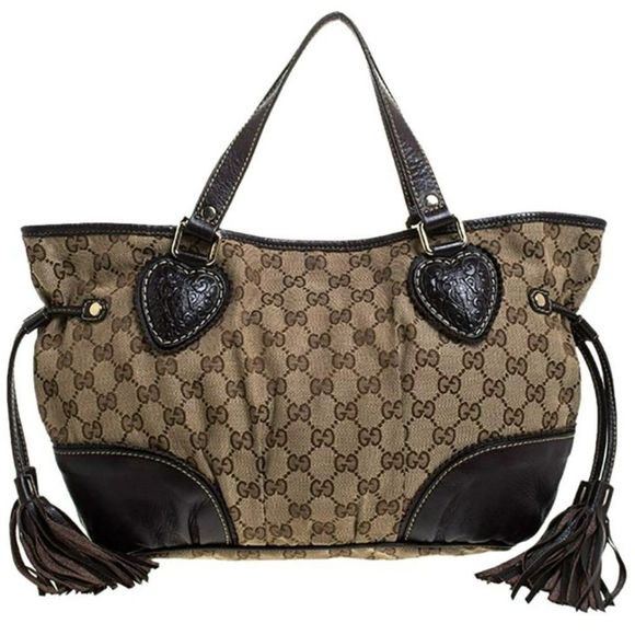 Authentic Gucci Tribeca Tassel Satchel Handbag- Brown/Dark Leather BrownCanvas- - Picture 1 of 4